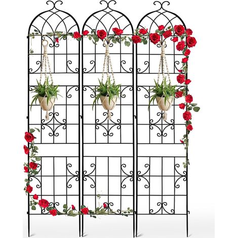 Metal Outdoor Climbing Plant Trellis Height: 220 x 148 cm Set of 3 Climbing Rose Trellis Garden Trellis Flower Wrought Iron Decorative (1/5)