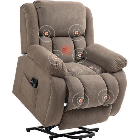 Poltrona Alzapersona Massaggiante e Reclinabile con 2 Tasche e Telecomando, 93x104x105 cm, Marrone Chiaro