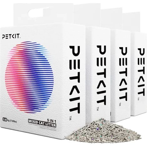 PETKIT Arena Mista para Gatos 5 em 1 Enxaguável Sem Odores com Carvão Ativado Ultra Absorvente e de Secagem Rápida (Embalagem x4)