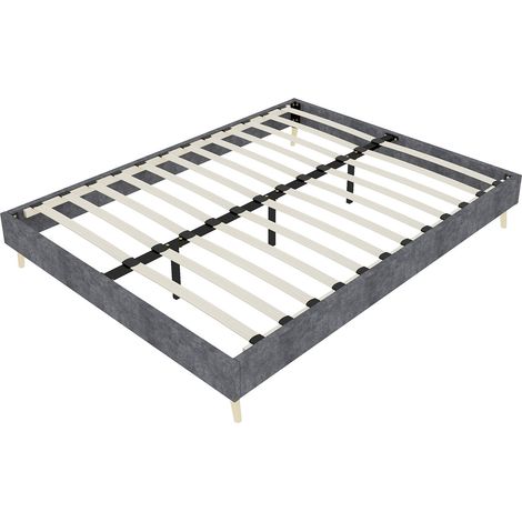Letto a piattaforma minimalista moderno 140 x 200 cm grigio in velluto olandese (1/5)
