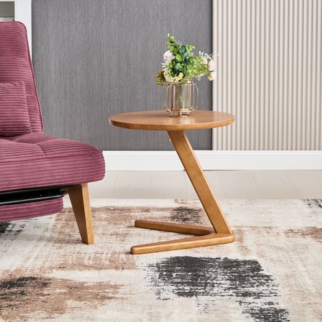 Beistelltisch Rund mit Z Gestell, Sofatisch fuer Wohnzimmer oder Schlafzimmer, aus Holz, 50 × 44 × 50 cm