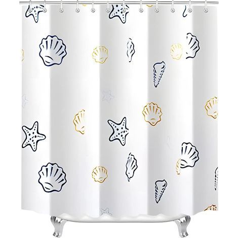 Shower Curtain 80 x 180 cm - Sea World Pattern - Weighted Hem - Anti-Mold - Waterproof - Washable - Polyester - With Eyelets and 8 Shower Curtain Rings - For Bathroom,