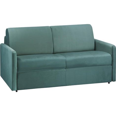 Divano letto 2 posti express in velluto verde smeraldo con seduta memory foam - Letto 120 cm - Materasso 22 cm memory foam - CALIFE