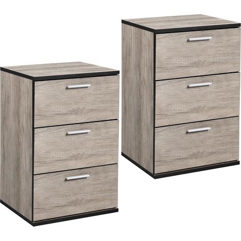 Homevive 2pcs Mesitas de Noche de Madera Mesilla de Noche Mesa Auxiliar con Tres Cajones para Dormitorio Sala de Estar Moderno 40x35x60cm Gris