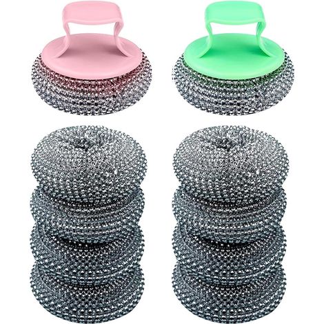 Eponge Grattante Fil INOX 2 Poignée de Couleur Aléatoire en d'Inoxydable Vaisselle Réutilisable 10 Pièces Acier Métal Éponge (1/4)