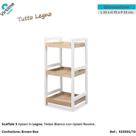 Scaffale in Legno Multiuso 3 Ripiani Bianco Rovere 33 x 75 x 33 cm (1/2)