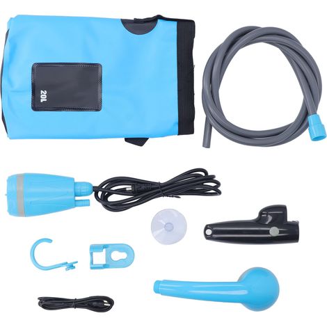 Douche de camping portable extérieure rechargeable par USB avec batterie 2200 mAh, alimentée par une batterie DC5V et un seau de 20 L. (1/5)