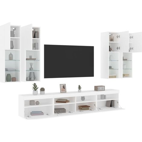 Ensemble de meubles TV muraux 7 pcs avec lumières LED blanc (1/5)