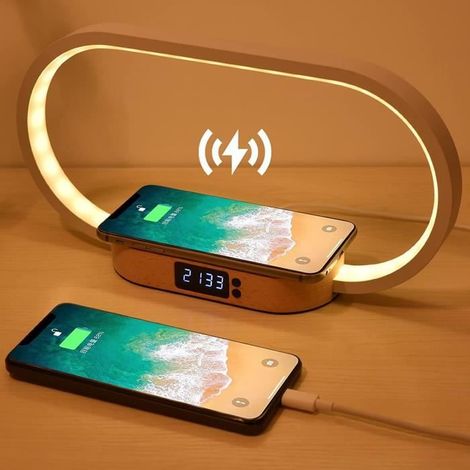 Lampe de Chevet Chargeur sans Fil, Lampe de Chevet Tactile avec Port USB, Lampe de Bureau LED Dimmable de Reveil avec 3 [788] (1/4)