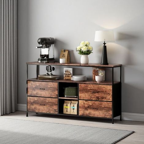 Mobile TV - Moderno & Vintage - 4 Cassetti Motivi Tigre - LED Integrata - 60x34x90 cm