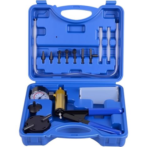 Kit professionale 2 in 1 per tester del vuoto e spurgo del liquido freni con pompa a vuoto, utensile manuale per auto, custodia rossa, composto da 17 pezzi. (1/5)
