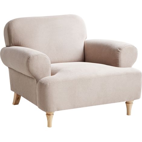 Sillón retro de tela patas de madera poliéster asiento grueso gris pardo Kiberg (1/5)