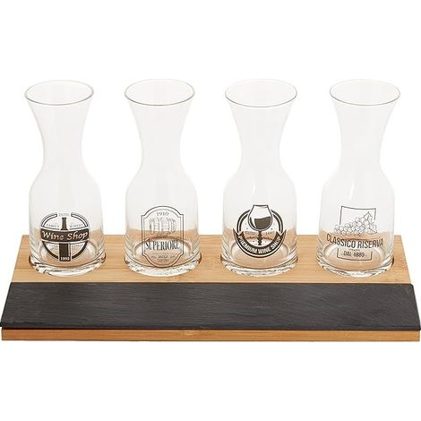 BRANDANI - SET 6 PEZZI VASSOIO ASSAGGI SOMMELIER IN VETRO, ARDESIA E BAMBOO