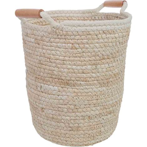 Cesto de fibra natural y algodón beige D32.5x29h cm (1/5)