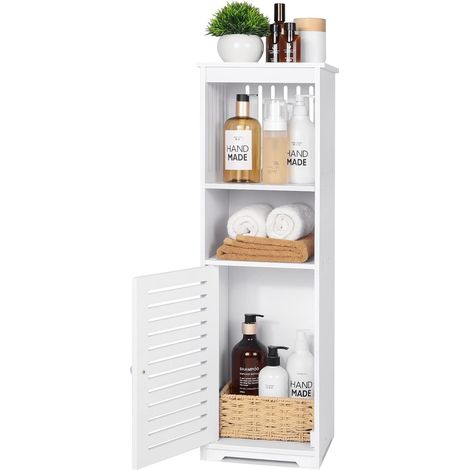 Meuble bas de salle de bain blanc – Armoire étroite avec 1 porte et 3 étagères – Dimensions 20x25x80 cm – PVC de haute qualité – Wyctin (1/5)
