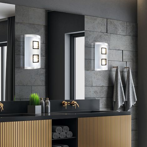 Lampada da parete in cristallo, vetro cromato, lampada da soggiorno, moderna, metallo, 2x LED 5W 251Lm bianco caldo, LxA 18x30 cm, set di 2
