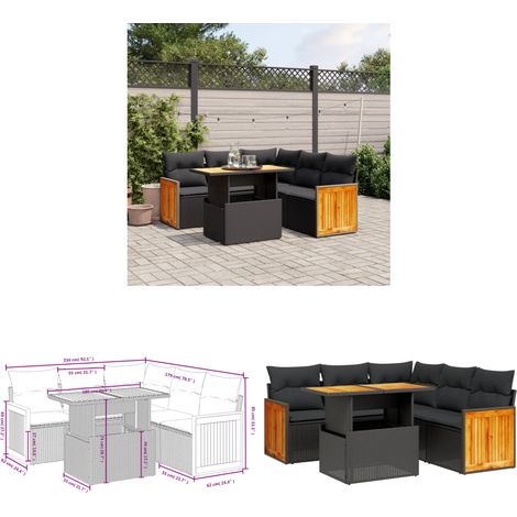 Salon de jardin 6 pcs avec coussins noir résine tressée - Ensemble Salon De Jardin - Mobilier Extérieur - Résine Tressée - Rotin Synthétique - Table Extensible - Home & Living (1/3)