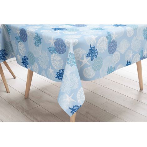 TOVAGLIA LIMA © in TELA CERATA plastificata LAVABILE idrorepellente in PVC CORALLI Blu Made in Italy Cm. 140x100 x4 persone (1/5)
