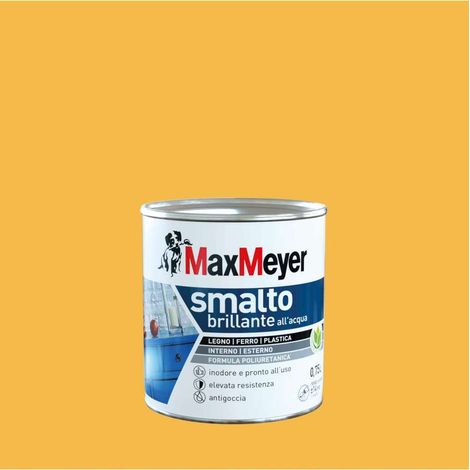 MaxMeyer Smalto Brillante all'Acqua Giallo Estate 0,75L Legno Ferro Plastica A+ Inodore Antigoccia