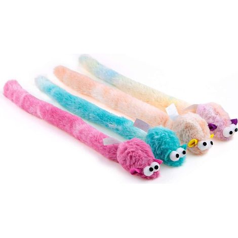 4 Packs 15 Inch Long Soft Plush Cat Toys Mice with Bell Rustle Sound Small Mouse Activity Interactive Toy