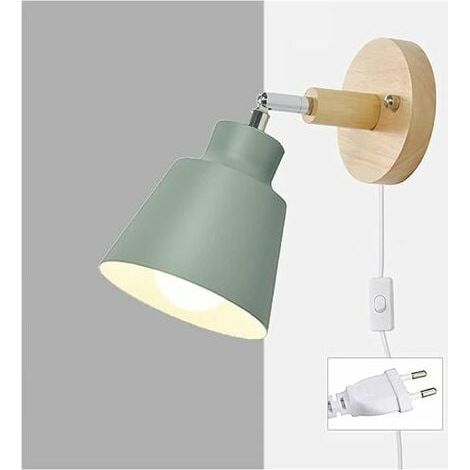 Applique Murale - Bras Pivotant Sans Câble - Pour Lecture Lit Bureau - Prise Intégrée - Socket E27 - 60 W Max - Bois et Aluminium - Vert - 1 Pièce (1/5)