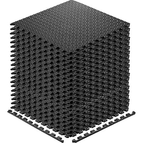 Tapis D'Exercice - Dalles En EVA Interlockables 30 x 30 cm Épaisseur 9 mm - Pour Salle De Sport À Domicile Garage Jeux Enfants - Lot De 20 Pièces Noir (1/5)