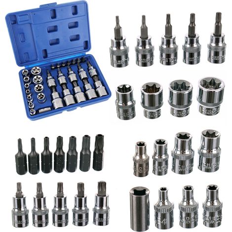 Set di 30 pezzi di chiavi a bussola Torx interne ed esterne, punte Torx (1/2)