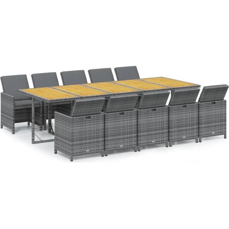 Maison Exclusive - 11-tlg. Garten-Essgruppe mit Auflagen Poly Rat