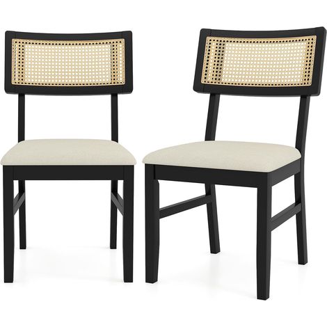 COSTWAY Set di 2 Sedie da Pranzo in Rattan, Sedie da Imbottite,Ristorante, Portata 180 kg,Nero (1/5)