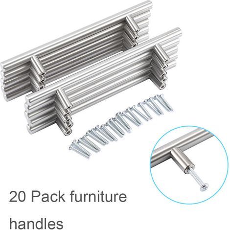 Lot de 20 Poignee de Meuble Cuisine Inoxydable Argent, Poignee Porte Cuisine Espacement des Trous de 128mm, Arrondi Poignées pour Placards , poignée Tiroir pour Penderies, Tiroirs (1/4)