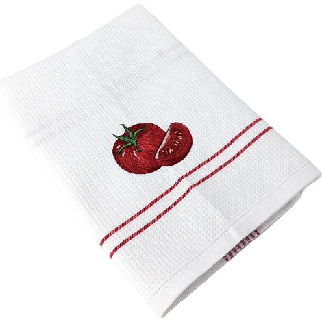 Torchon nid d'abeille WAFFLE brodé Tomate (1/5)