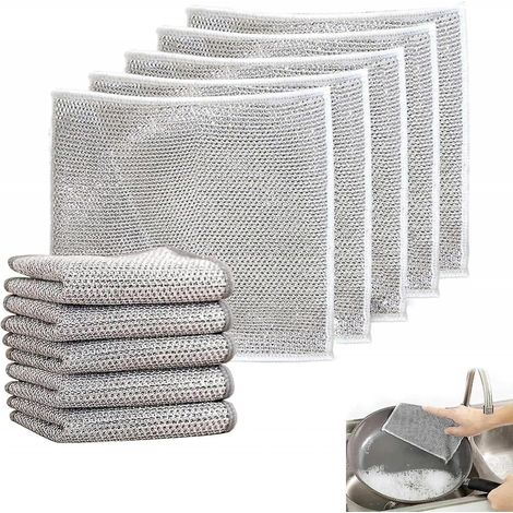 BEBUSINGOTO 10-teiliges Mehrzweck-Geschirrtücher aus Draht, kratzfeste Metalldrahttücher für nasse und trockene Geschirrspülmittel (1/5)