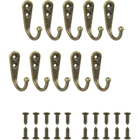 10 ganci semplici in bronzo, appendiabiti da parete neri con viti di montaggio -Crezuo