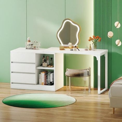 Bureau d'ordinateur réversible en forme de L avec caisson à tiroirs - Poste de travail d'angle polyvalent pour bureau à domicile (1/5)