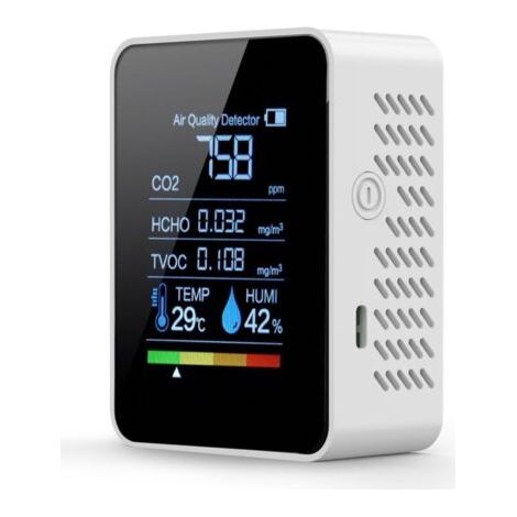 Moniteur de qualité de l'air intérieur 6 en 1, testeur de CO2, Moniteur de dioxyde de Carbone PM2,5, testeur de CO2 PM10, TVOC, HCHO, et CO pour la Maison (1/5)