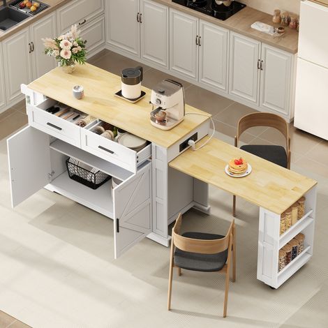 Isla de cocina extensible 130 x 50 x 93 cm MDF blanco OKMYHOME (1/5)