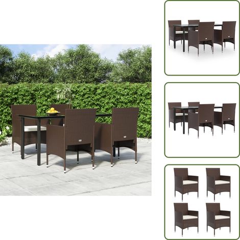 Mesa de jardín - vidaXL Juego de comedor de jardín 5 piezas con cojines marrón y negro - Comedor exterior