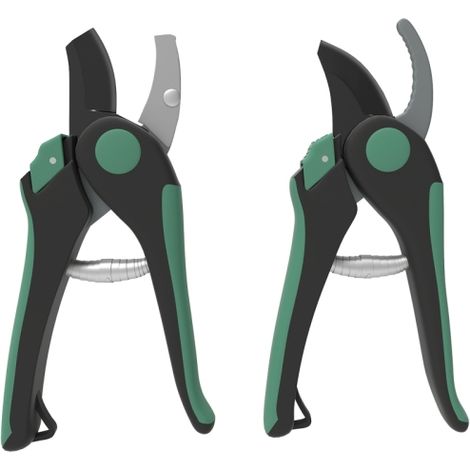 Outils de jardinage avec sécateur à dérivation sécateur à enclume, lames en métal antiadhésive,dispositif de verrouillage,vert, 2 pièces