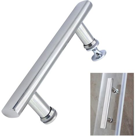 Poignée de porte de douche, entraxe de 145 mm, en acier inoxydable, pièce de rechange pour porte de douche en verre, bouton argenté. (1/4)