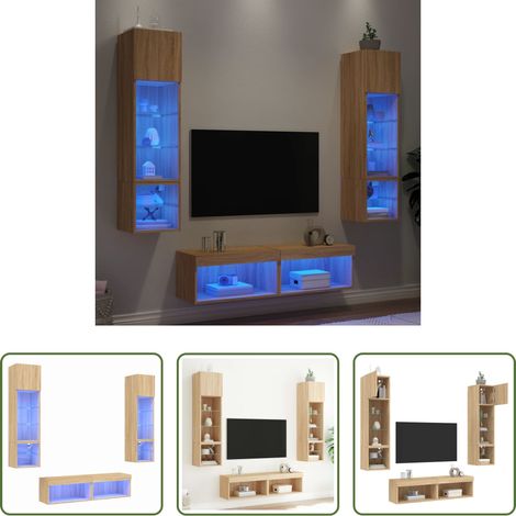TV-Schrank - 6-tlg. Wohnwand mit LED-Beleuchtung Sonoma-Eiche Holzwerkstoff (1/5)