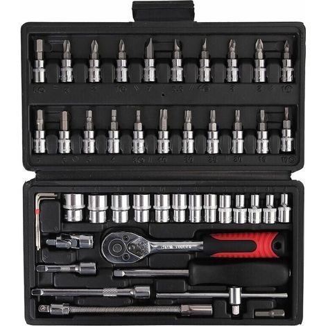 Clé dynamométrique 1/4" ,Clé dynamométrique entièrement réglable avec tête à cliquet 525Nm et outils manuels de quincaillerie de 46 pièces Petit ensemble de clés volantes Boîte à cliqu (1/4)