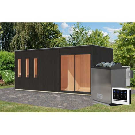 Sauna Extérieur 4-6 Places Bois Noir 12.4m² Poêle 9kW - Monterey Karibu (1/5)