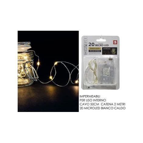 FILO NUDO 20 MICROLED BIANCO CALDO A BATTERIA