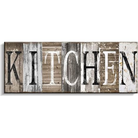 SABIR Décoration murale de cuisine de ferme rustique Impressions sur toile Décoration murale de signes de cuisine (avec cadre intérieur en bois massif)