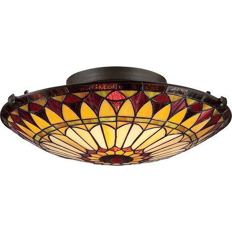 Elstead West End - 2 Light Flush Deckenleuchte Vintage Bronze, Tiffany Glass, E27