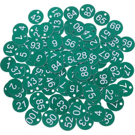 Paneles numerados grabados (del 1 al 100, verdes), sin llaveros, adecuados para sectores como la hostelería. (1/5)
