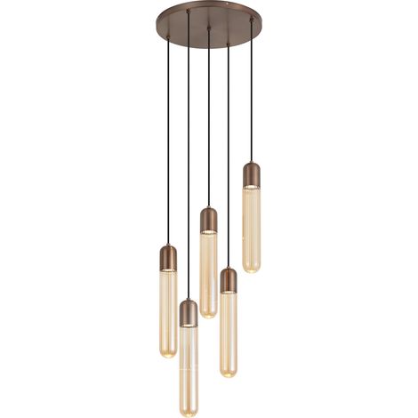 QAZQA Art Deco hanglamp donker brons met ribbel glas 5-lichts - (1/5)