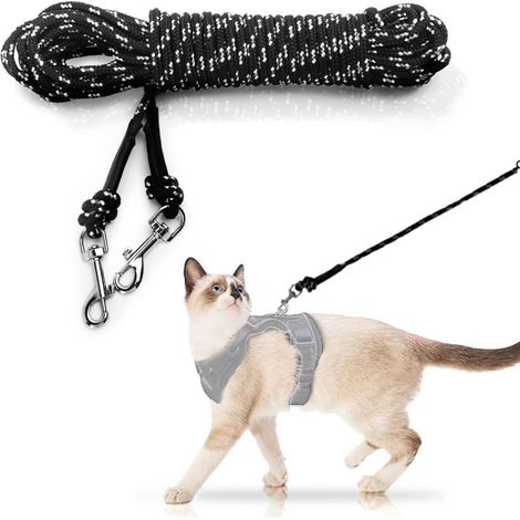 Corde de traction légère de 9 mètres (30 pieds) de long, idéale pour l'extérieur et adaptée aux chats, jeunes chats, chiots, lapins et autres petits animaux. Couleur : noir et blanc. (1/5)