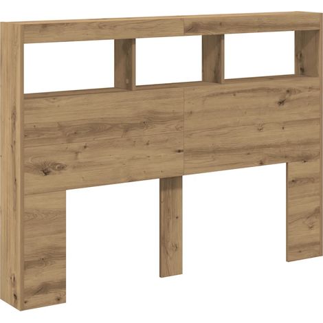 Armoire tête de lit moderne avec LED 140 x 17 x 102 cm rangement pratique style contemporain en bois d'ingénierie chêne artisanal (1/5)