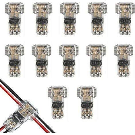 BUNTHAUS 12Pcs Connecteurs de Cable en T, 12V Etanches Connecteur de Fil Electrique à 2 Broches Connecteur Basse Tension pour Connexion Electrique Temporaire / Audio / Vidéo / Eclairage